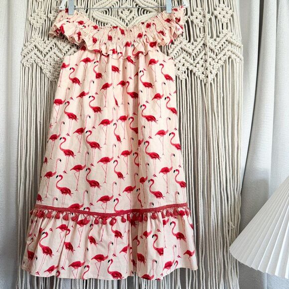 Jade Melody Tam Off-the-Shoulder Flamingo Print Dress Size M NWOT - Picture 1 of 8